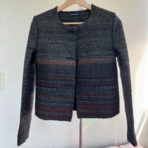 Scullers Textured Blazer Jacket S — Charcoal Gray with Orange Stripes